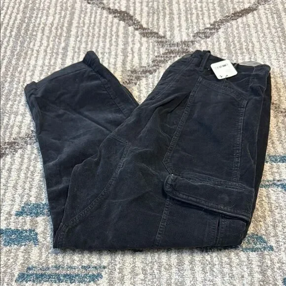 Free People Bay To Breakers Black Corduroy Jeans Pants High Rise Relaxed Fit Sm - Picture 3 of 8